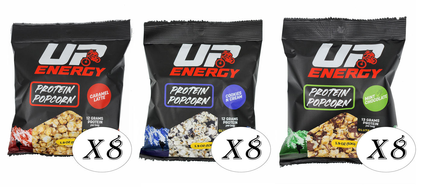 Up Energy Protein Popcorn 24 Pack - 1.9OZ Cookies n Cream, Caramel Latte, Mint Chocolate